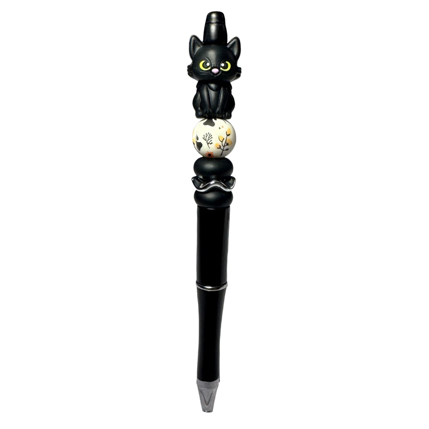 Black Kitty Beaded Ballpoint Pen