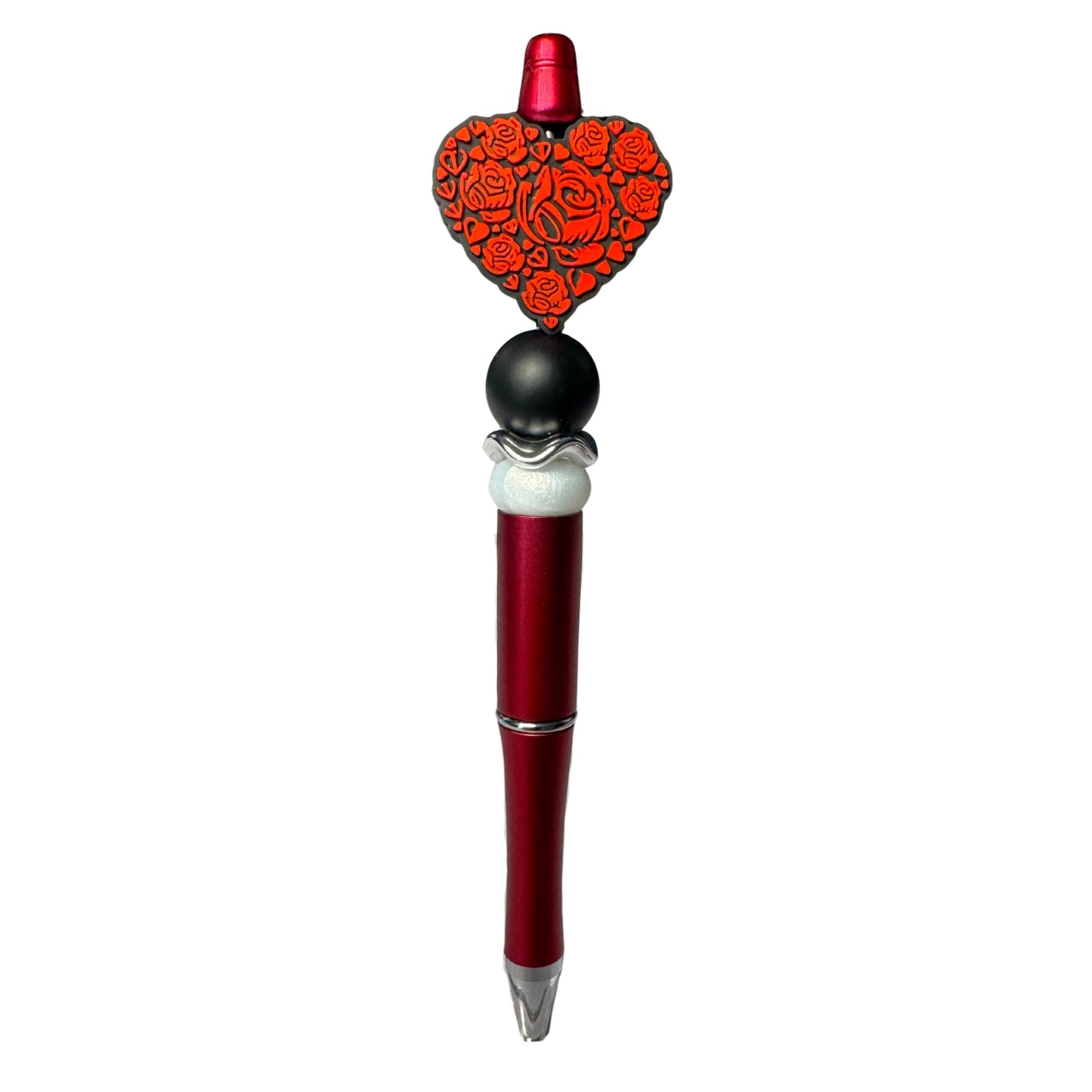 Valentines Heart Flowers Beaded Ballpoint Pen