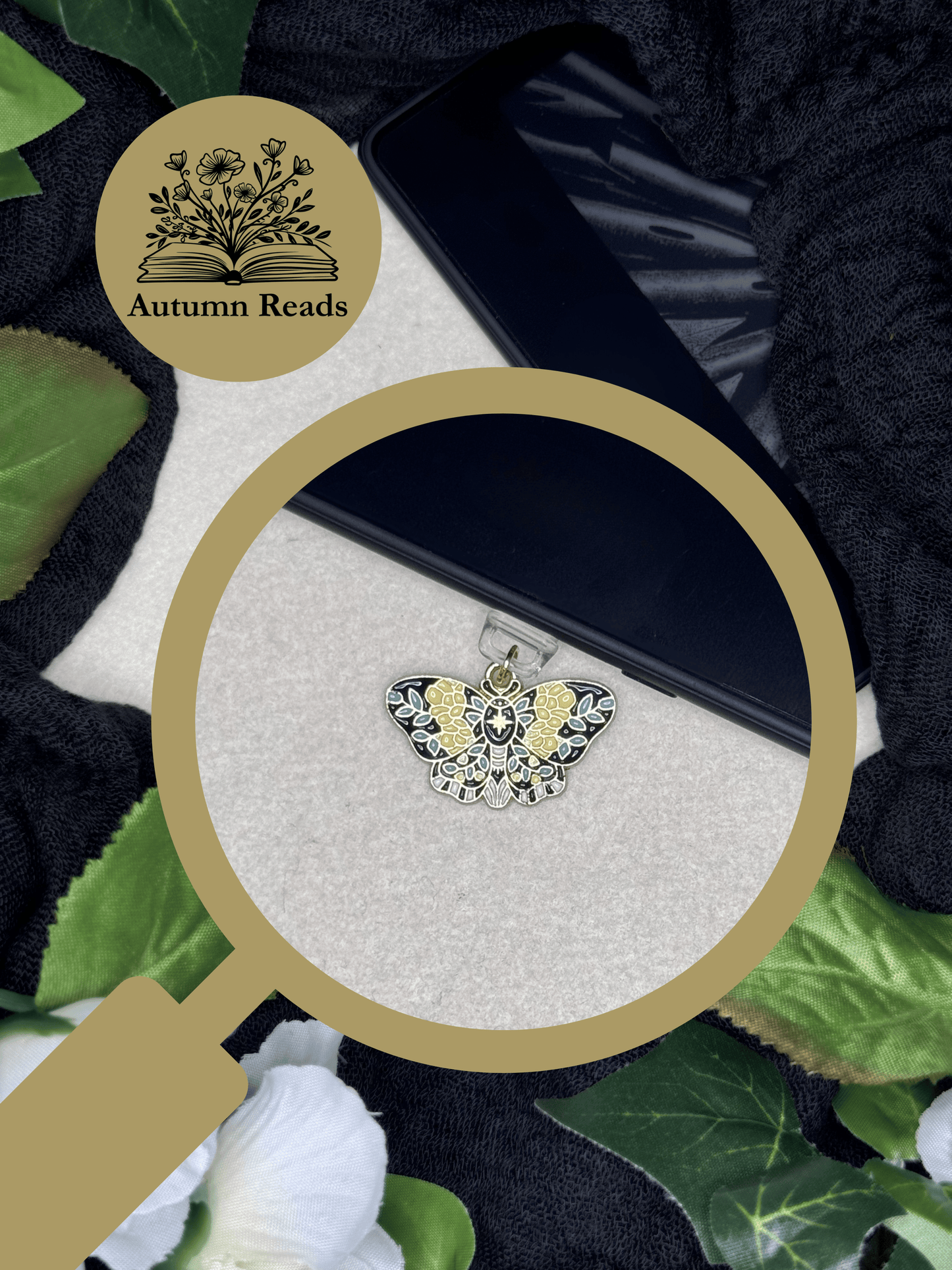 Yellow Flower Moth USB‑C Dust Plug Charm