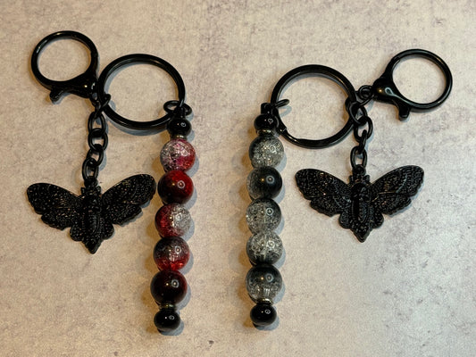 Skull Moth Beaded Keychain (Black)