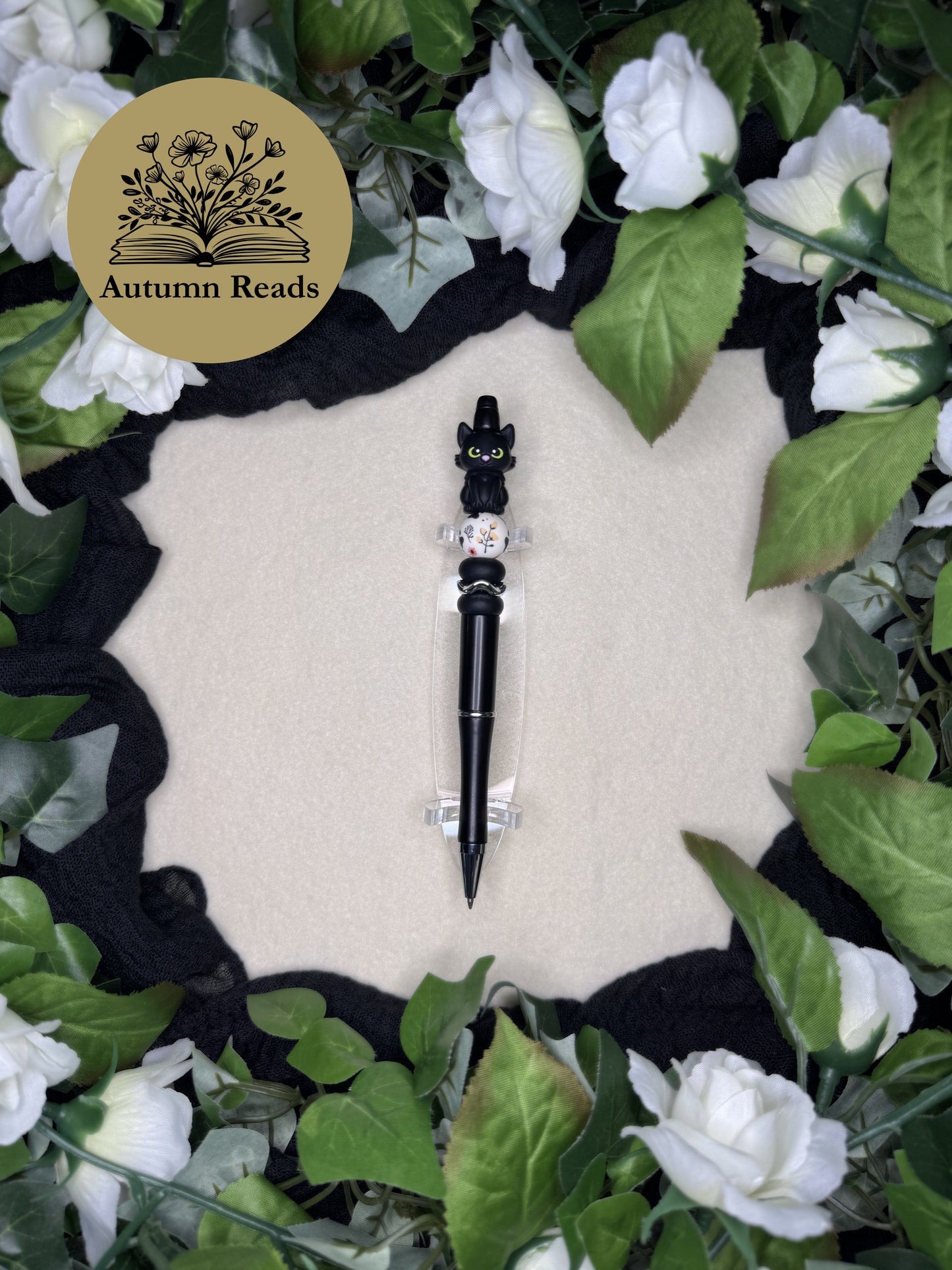 Black Kitty Beaded Ballpoint Pen