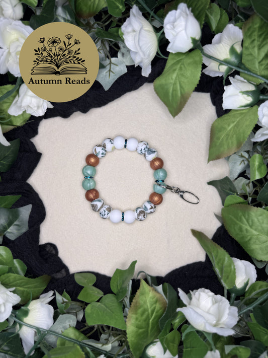 Debby's Forest Ferns handmade beaded keychain with green and neutral beads by Autumn Reads LLC
