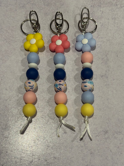 Spring Flower Silicone Beaded Keychain