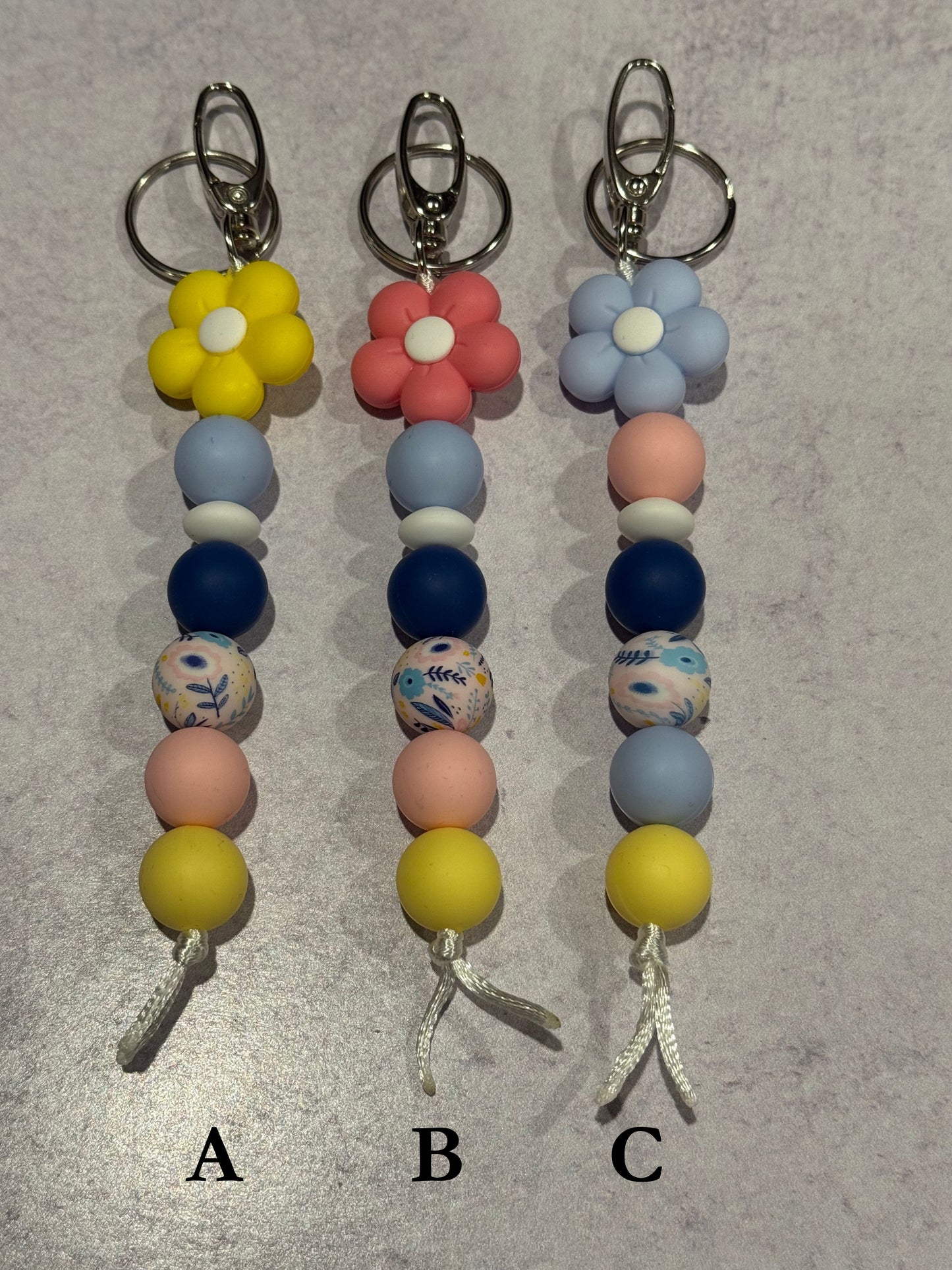 Spring Flower Silicone Beaded Keychain