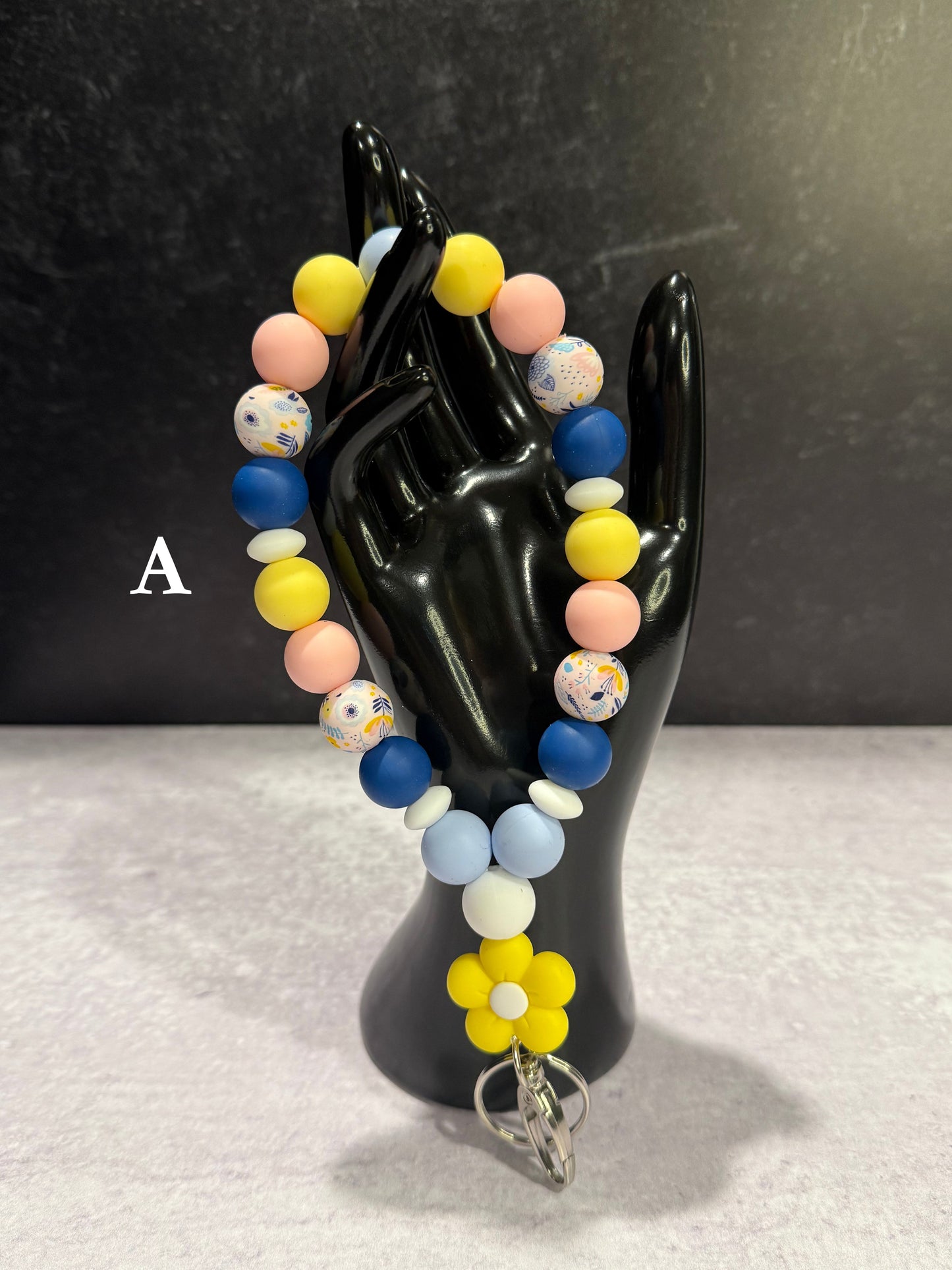 Spring Flower Teardrop Wristlet Keychain