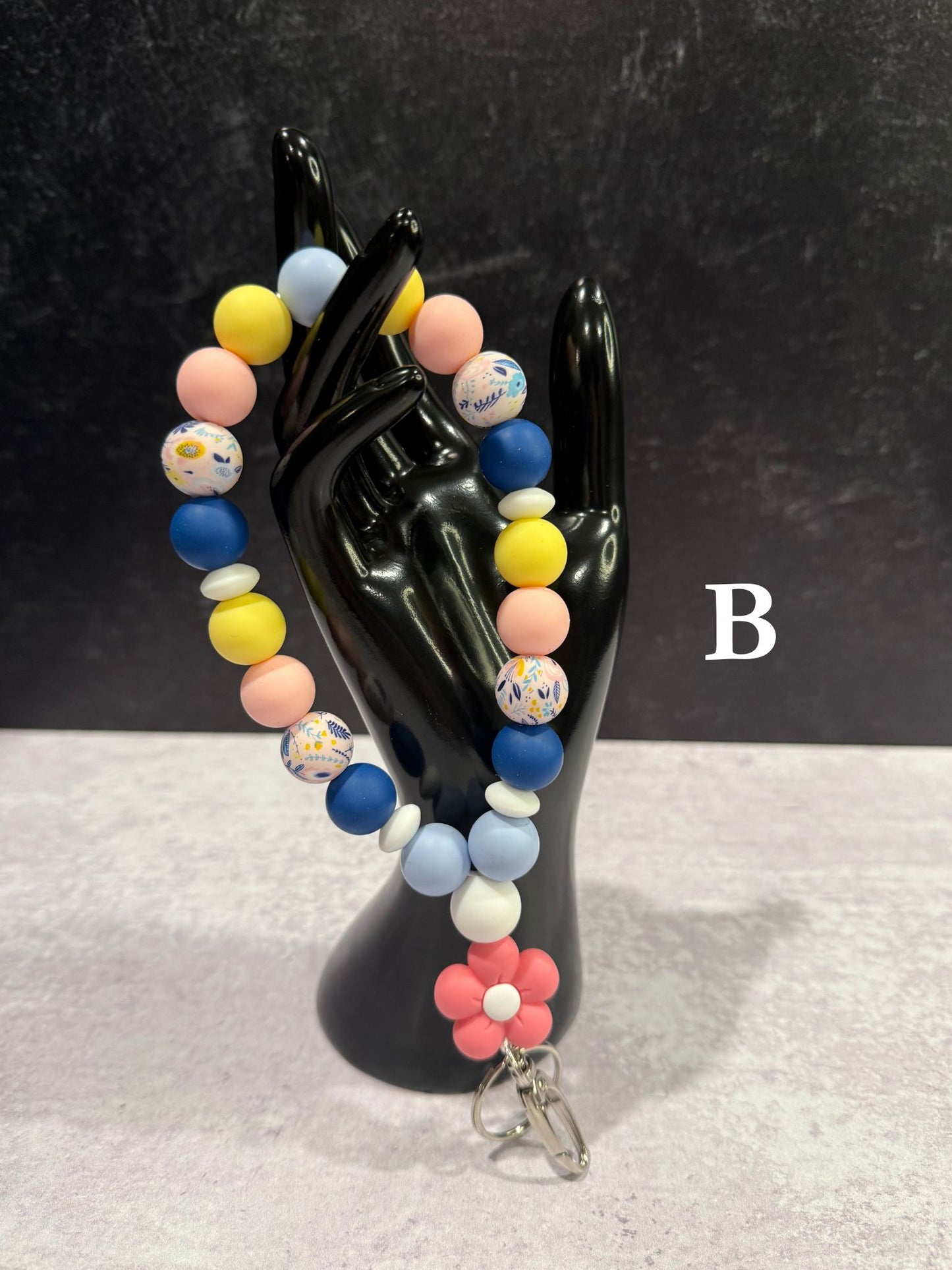 Spring Flower Teardrop Wristlet Keychain