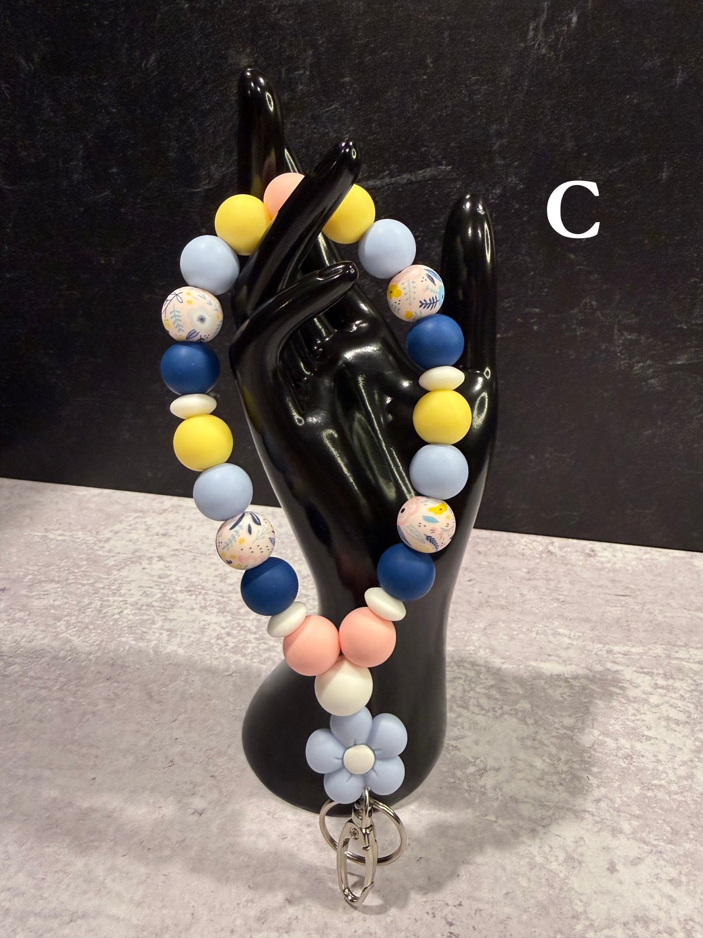 Spring Flower Teardrop Wristlet Keychain
