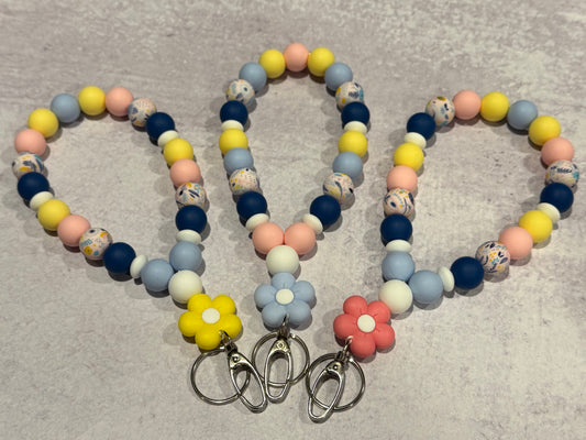 Spring Flower Teardrop Wristlet Keychain