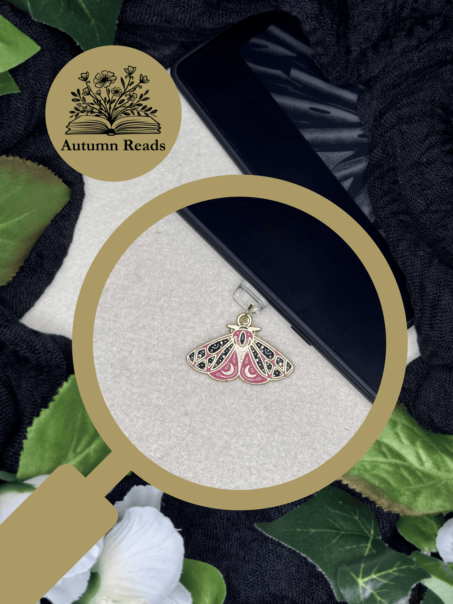 Pink Moon Moth USB‑C Dust Plug Charm