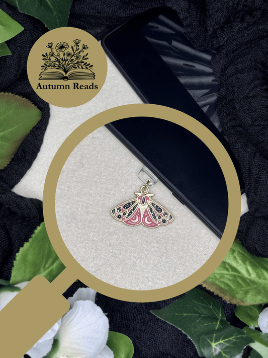 Pink Moon Moth USB‑C Dust Plug Charm