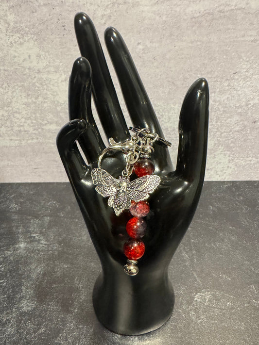 Silver Skull Moth Beaded Keychain