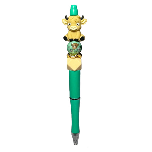 Tan Cow Beaded Ballpoint Pen