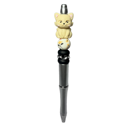 Tan Kitty Beaded Ballpoint Pen