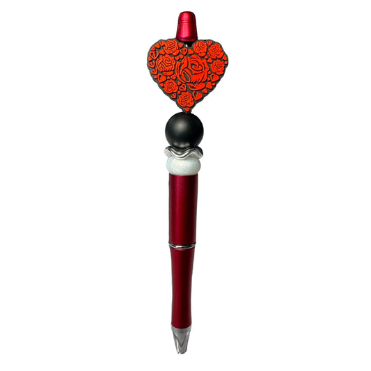 Valentines Heart Flowers Beaded Ballpoint Pen