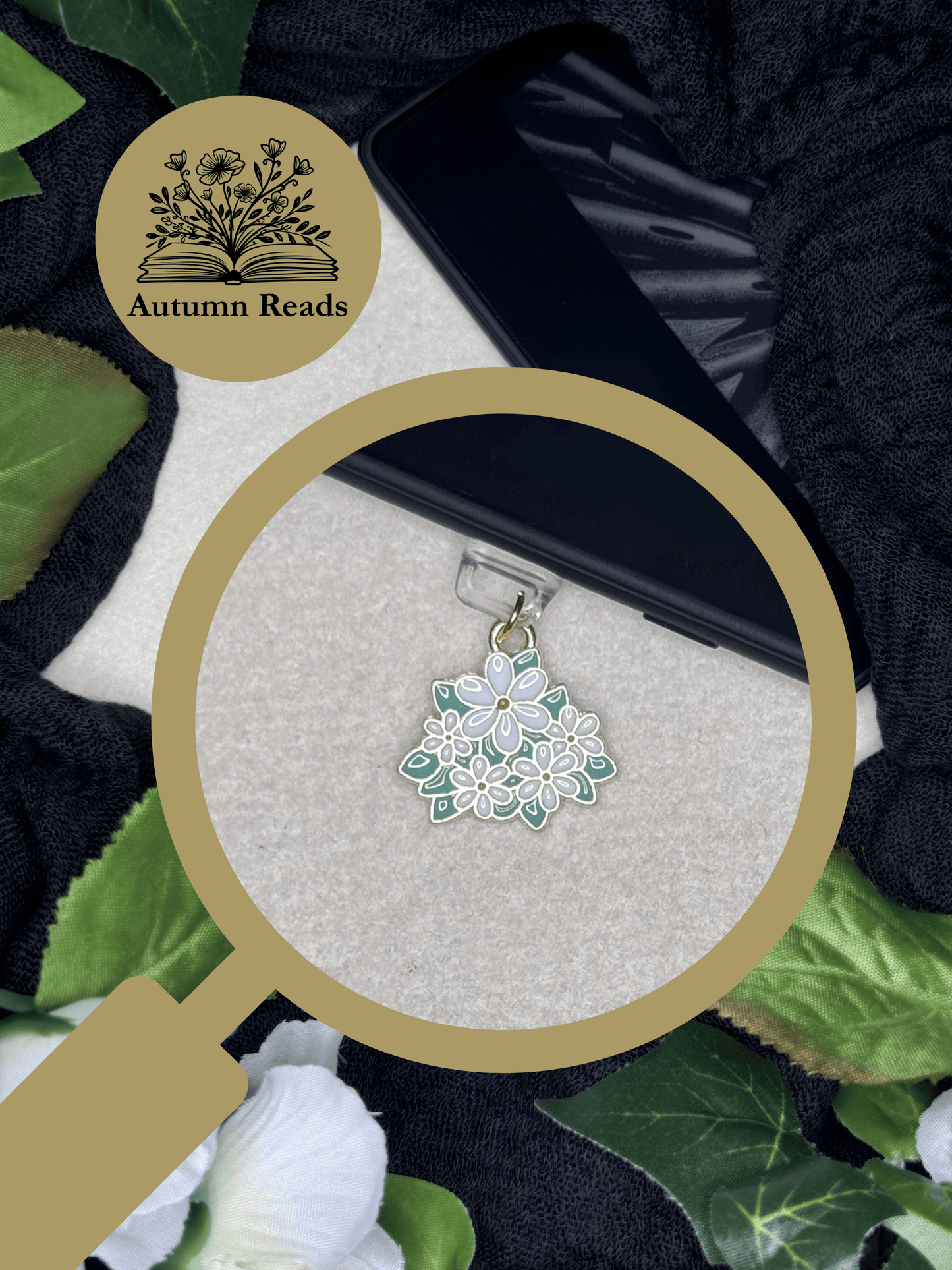 White Flower USB‑C Dust Plug Charm